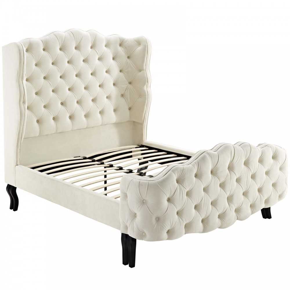 Violette Queen Tufted Wingback Performance Velvet Platform Bed, Gray, MOD-5804-IVO