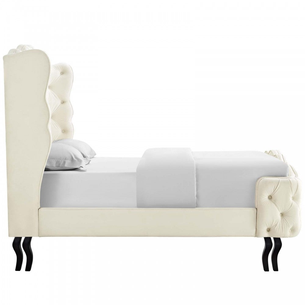 Violette Queen Tufted Wingback Performance Velvet Platform Bed, Gray, MOD-5804-IVO