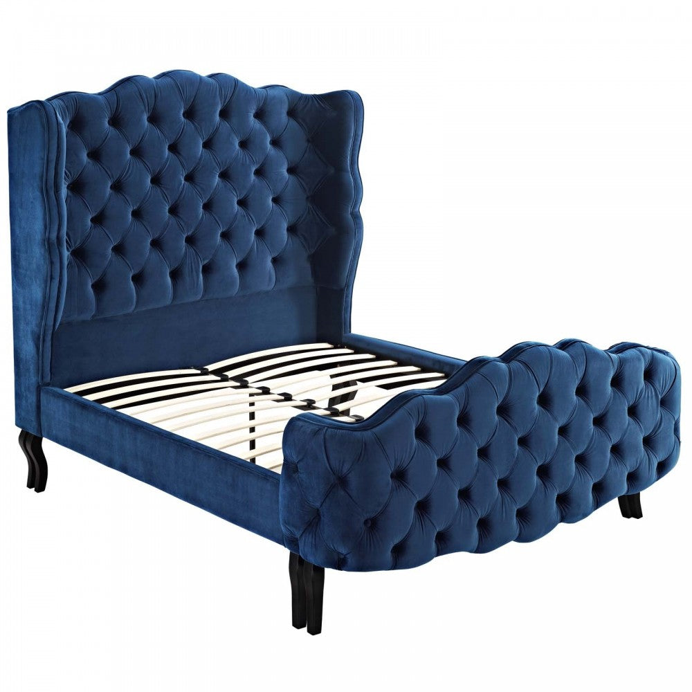Violette Queen Tufted Wingback Performance Velvet Platform Bed, Gray, MOD-5804-NAV