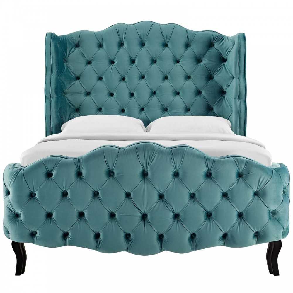Violette Queen Tufted Wingback Performance Velvet Platform Bed, Gray, MOD-5804-SEA