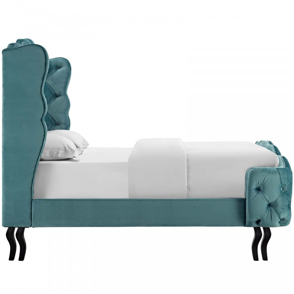 Violette Queen Tufted Wingback Performance Velvet Platform Bed, Gray, MOD-5804-SEA