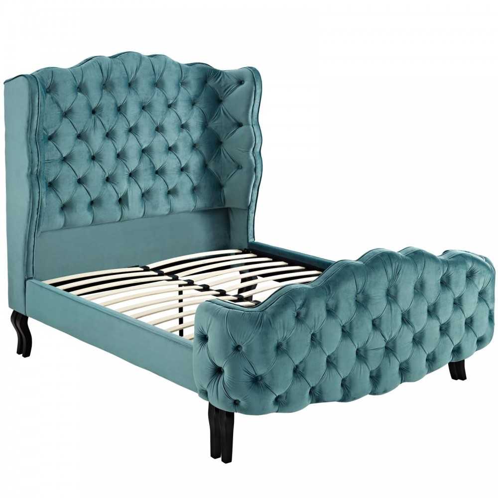 Violette Queen Tufted Wingback Performance Velvet Platform Bed, Gray, MOD-5804-SEA