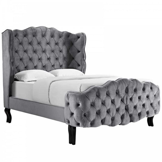 Violette Queen Tufted Wingback Performance Velvet Platform Bed, Gray, MOD-5804-GRY