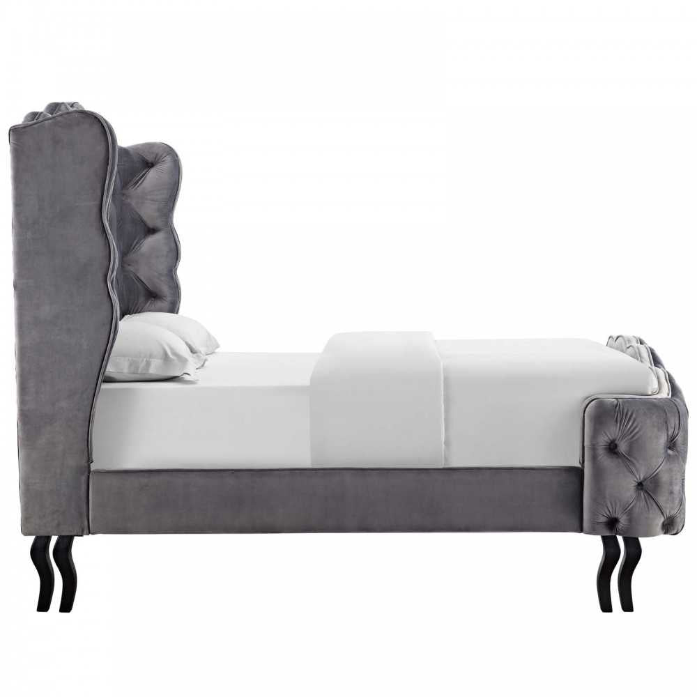 Violette Queen Tufted Wingback Performance Velvet Platform Bed, Gray, MOD-5804-GRY