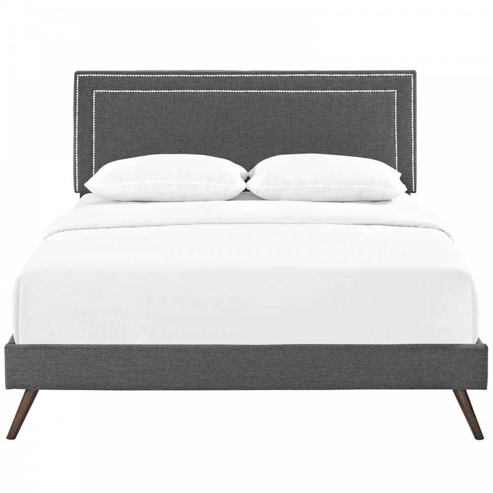 Virginia Full Fabric Platform Bed with Round Splayed Legs, Gray