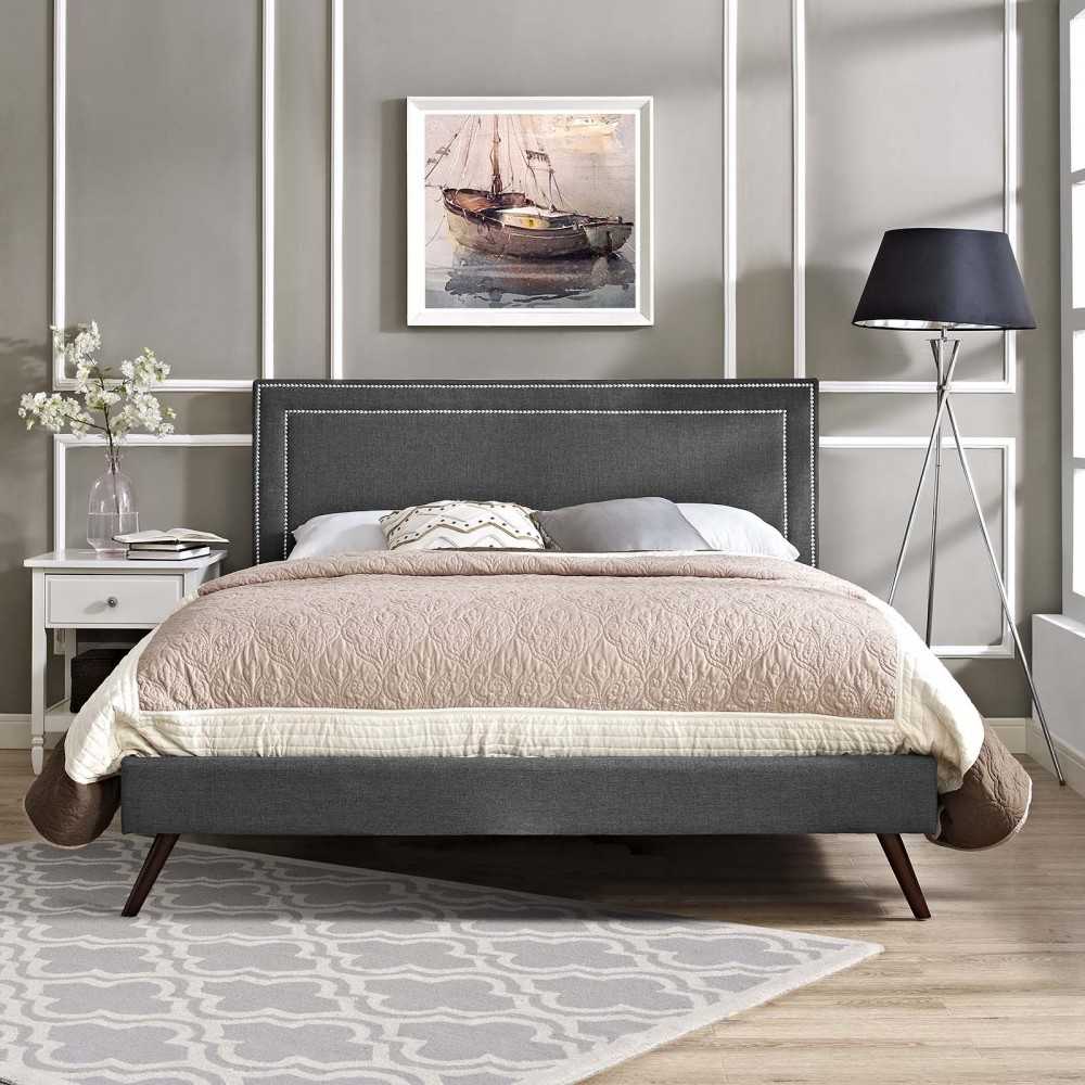 Virginia Full Fabric Platform Bed with Round Splayed Legs, Gray