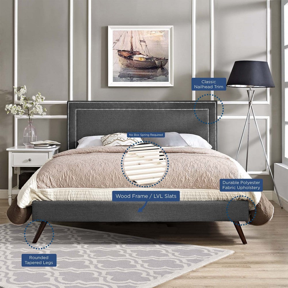 Virginia Full Fabric Platform Bed with Round Splayed Legs, Gray