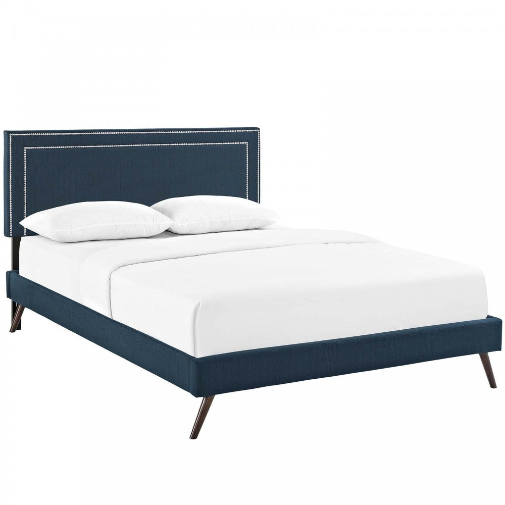 Virginia Full Fabric Platform Bed with Round Splayed Legs, Azure