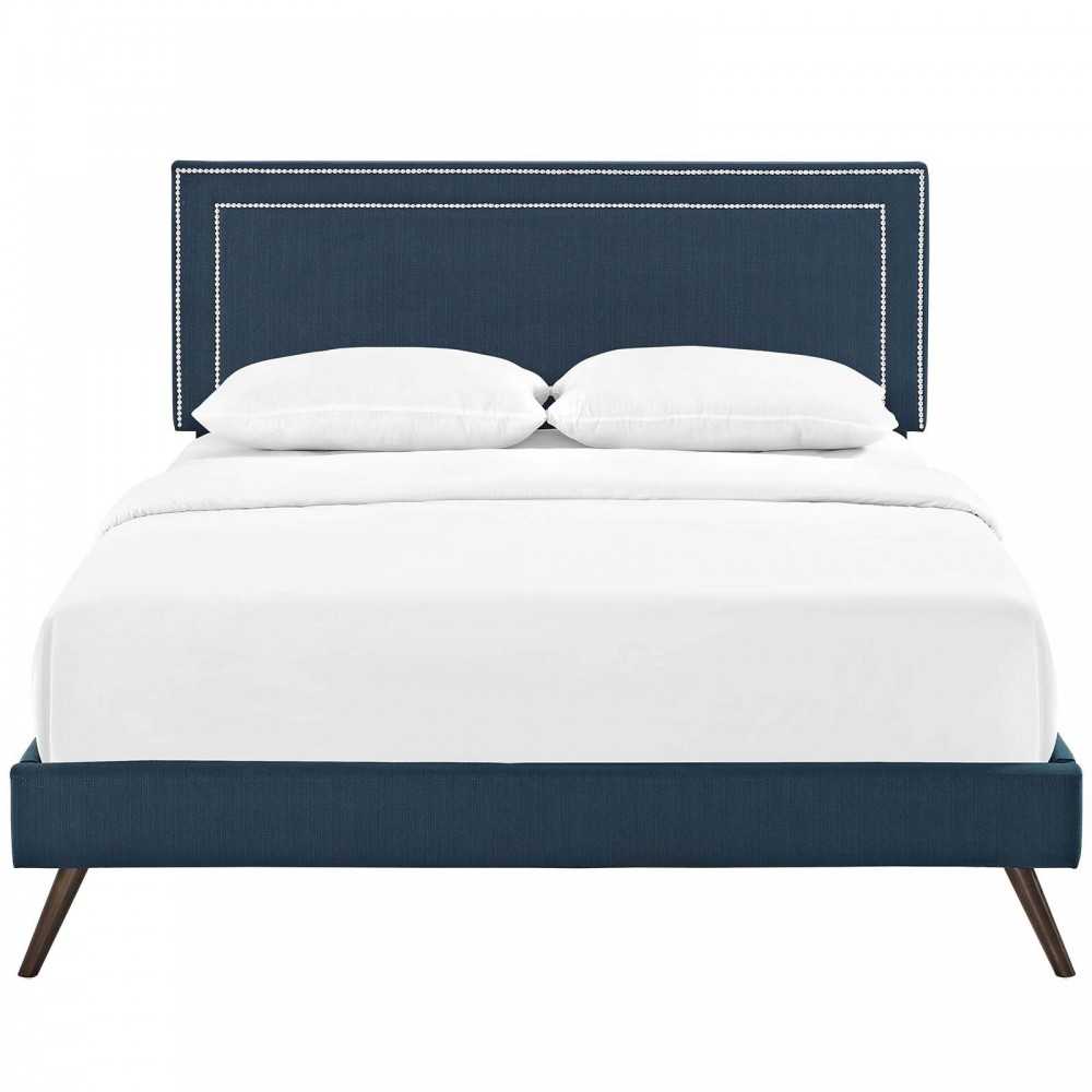 Virginia Full Fabric Platform Bed with Round Splayed Legs, Azure