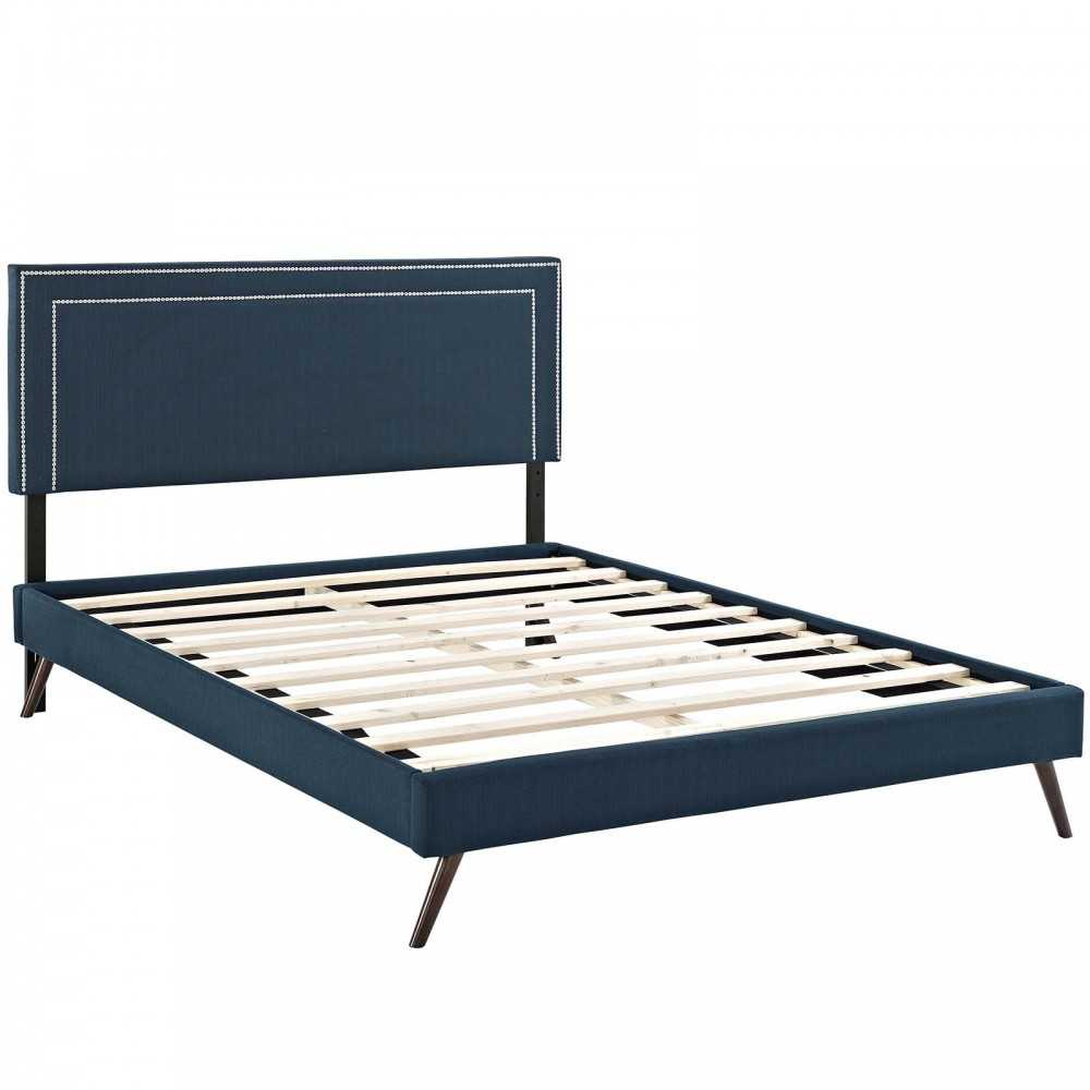 Virginia Full Fabric Platform Bed with Round Splayed Legs, Azure