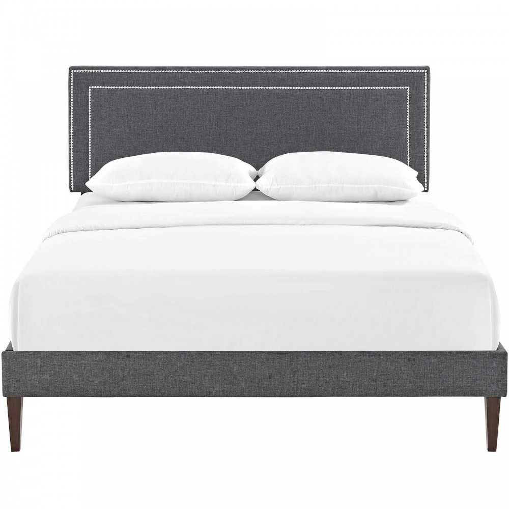 Virginia Full Fabric Platform Bed with Squared Tapered Legs, Gray