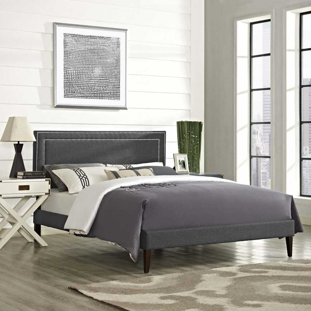 Virginia Full Fabric Platform Bed with Squared Tapered Legs, Gray