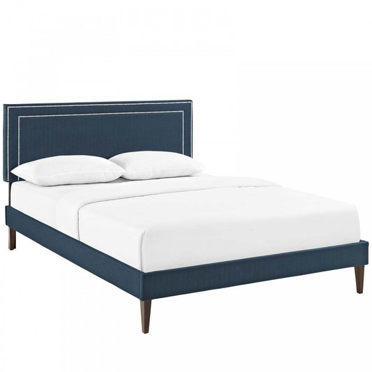 Virginia Full Fabric Platform Bed with Squared Tapered Legs, Azure