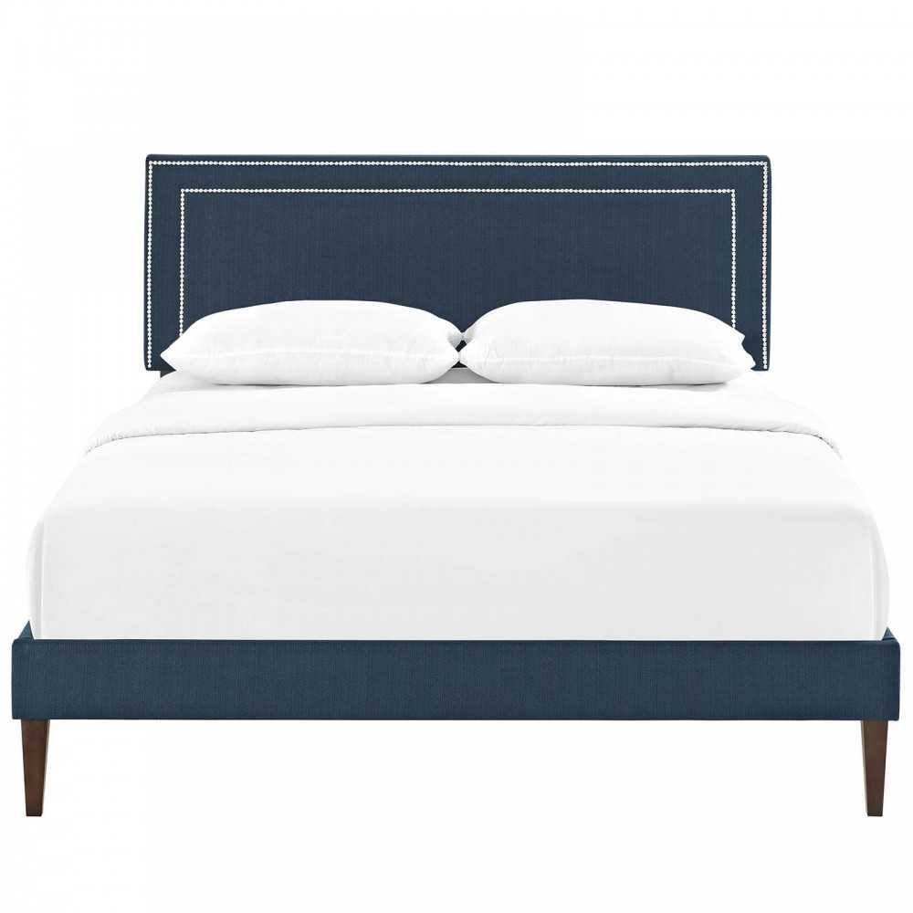 Virginia Full Fabric Platform Bed with Squared Tapered Legs, Azure