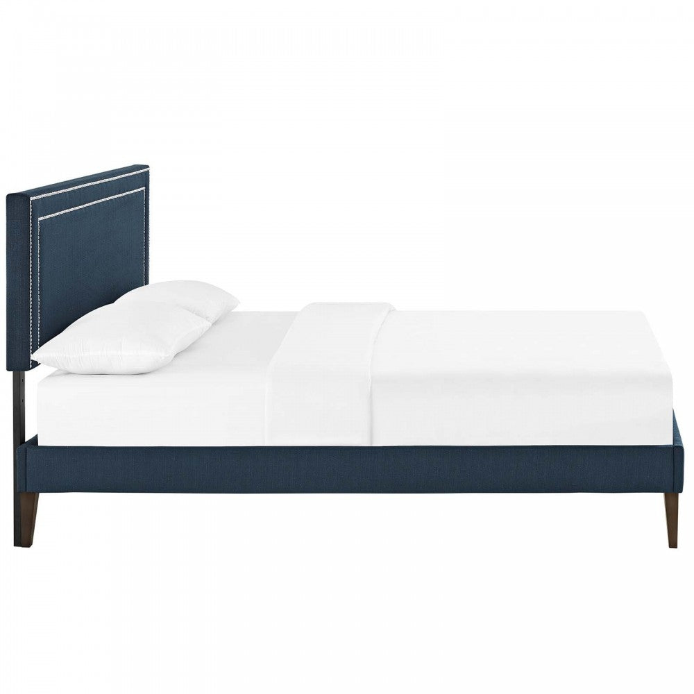 Virginia Full Fabric Platform Bed with Squared Tapered Legs, Azure