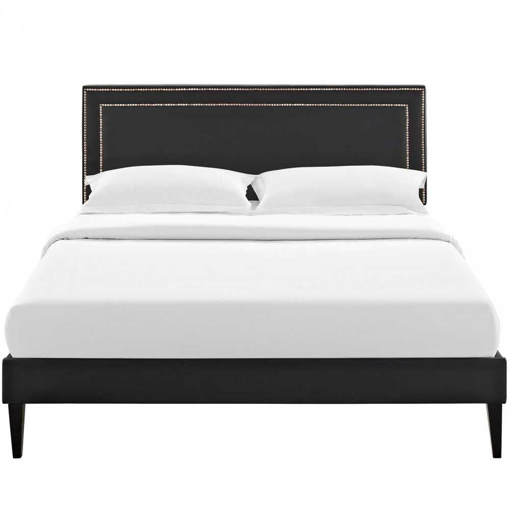 Virginia King Vinyl Platform Bed with Squared Tapered Legs