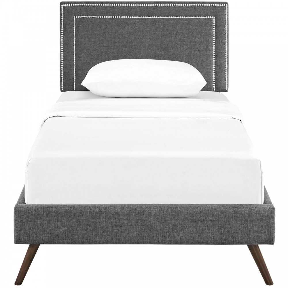 Virginia Twin Fabric Platform Bed with Round Splayed Legs, Gray