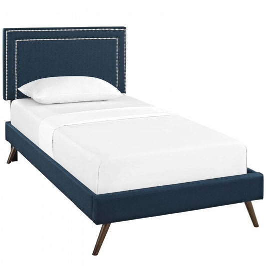 Virginia Twin Fabric Platform Bed with Round Splayed Legs, Azure