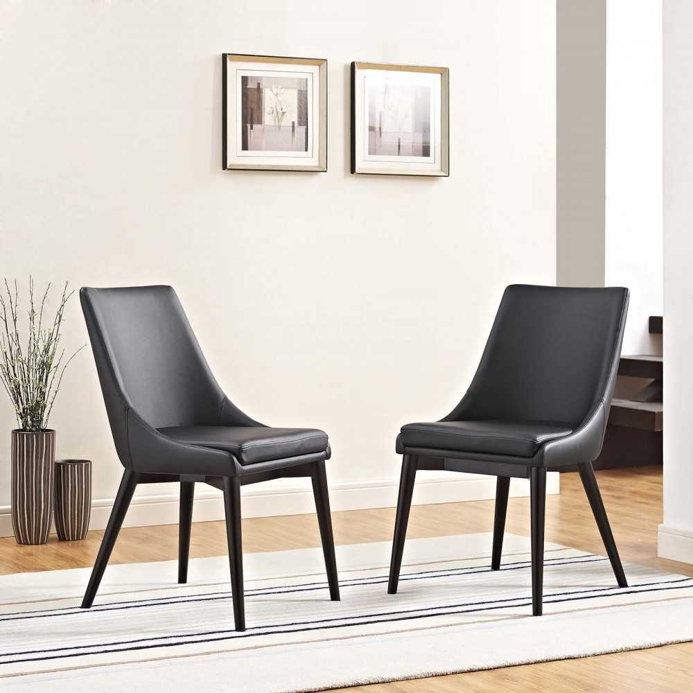 Viscount Dining Side Chair Vinyl Set of 2, Black