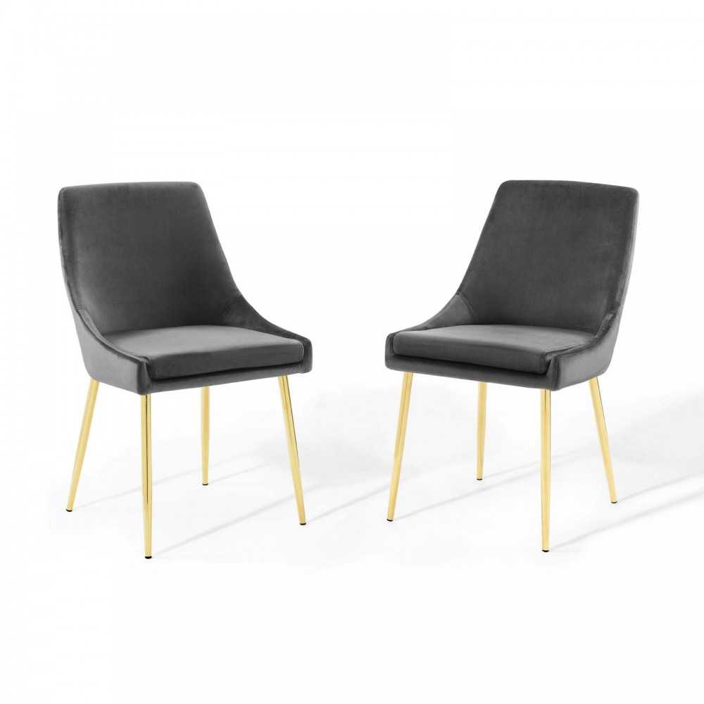 Viscount Performance Velvet Dining Chairs - Set of 2, Gold Charcoal