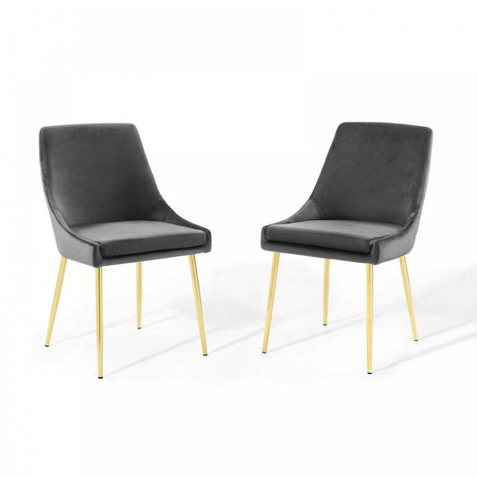 Viscount Performance Velvet Dining Chairs - Set of 2, Gold Charcoal