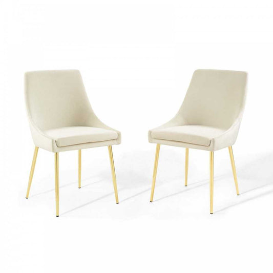 Viscount Performance Velvet Dining Chairs - Set of 2, Gold Ivory