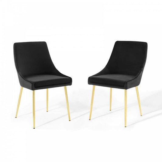 Viscount Performance Velvet Dining Chairs - Set of 2, Gold Black