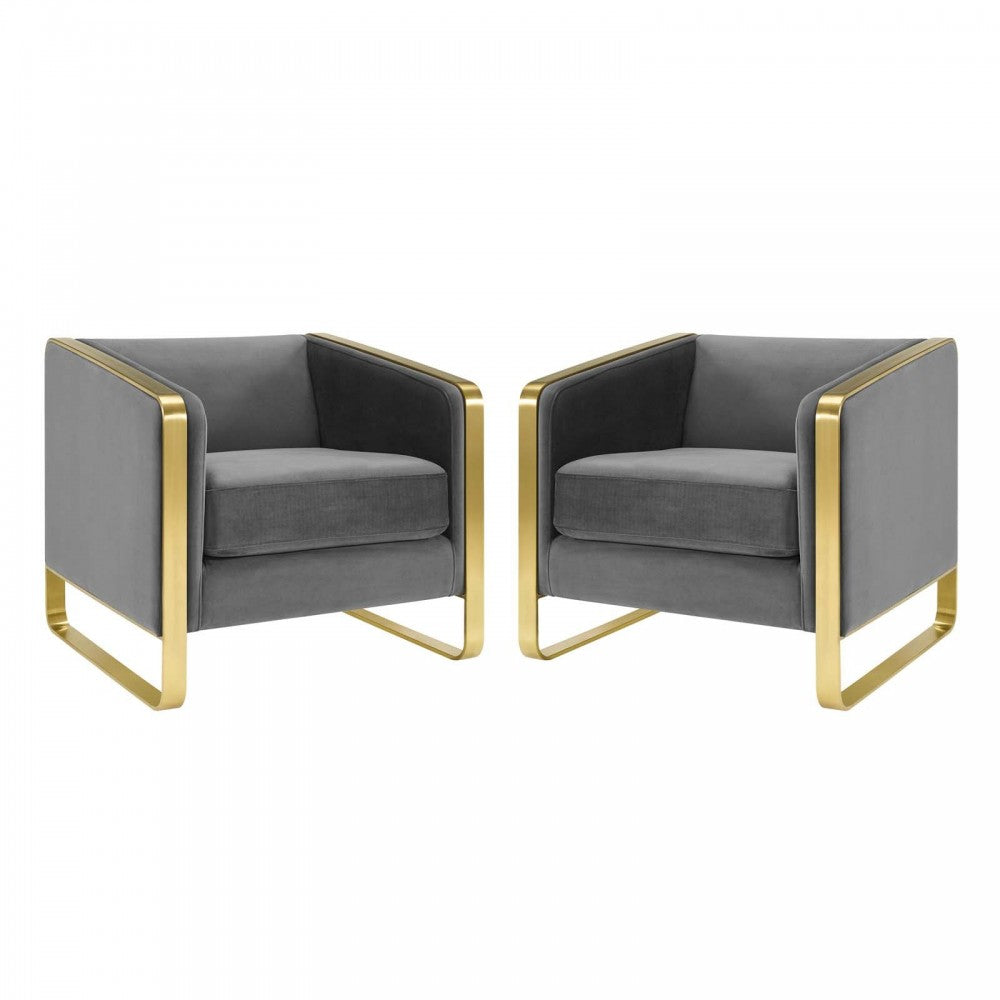 Visualize Armchair Performance Velvet Set of 2, Gray