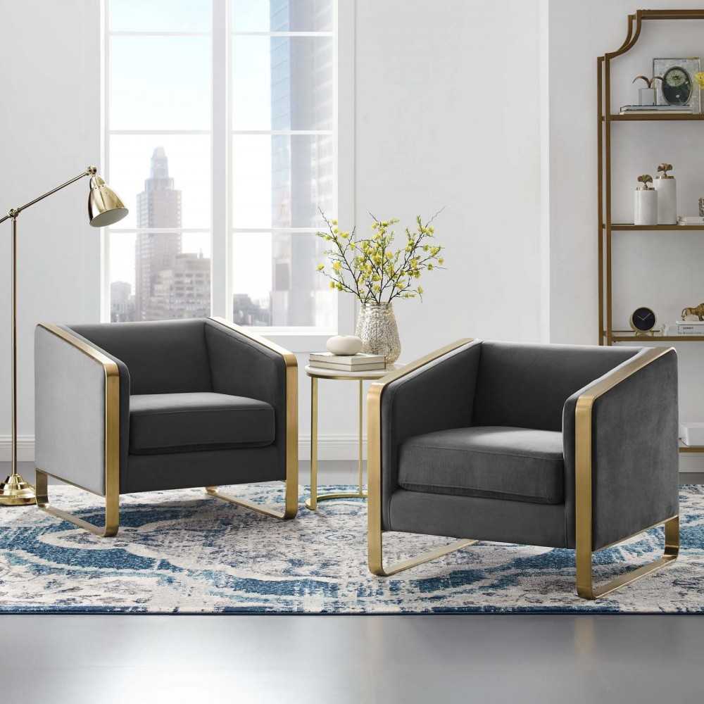 Visualize Armchair Performance Velvet Set of 2, Gray