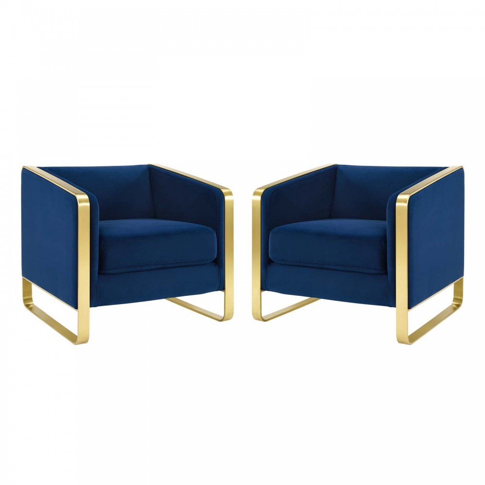 Visualize Armchair Performance Velvet Set of 2, Navy