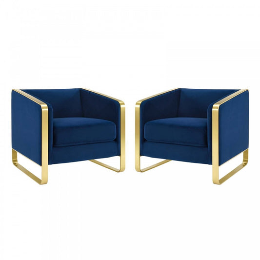 Visualize Armchair Performance Velvet Set of 2, Navy
