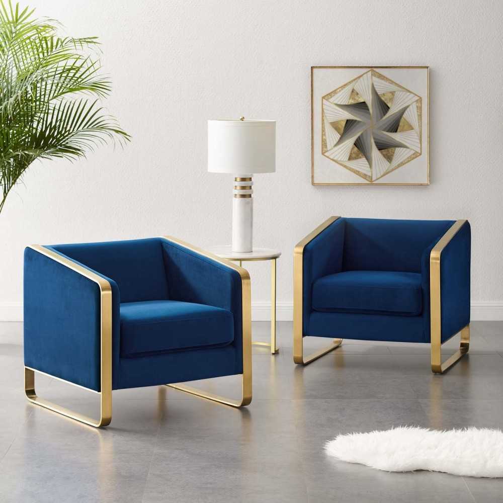 Visualize Armchair Performance Velvet Set of 2, Navy