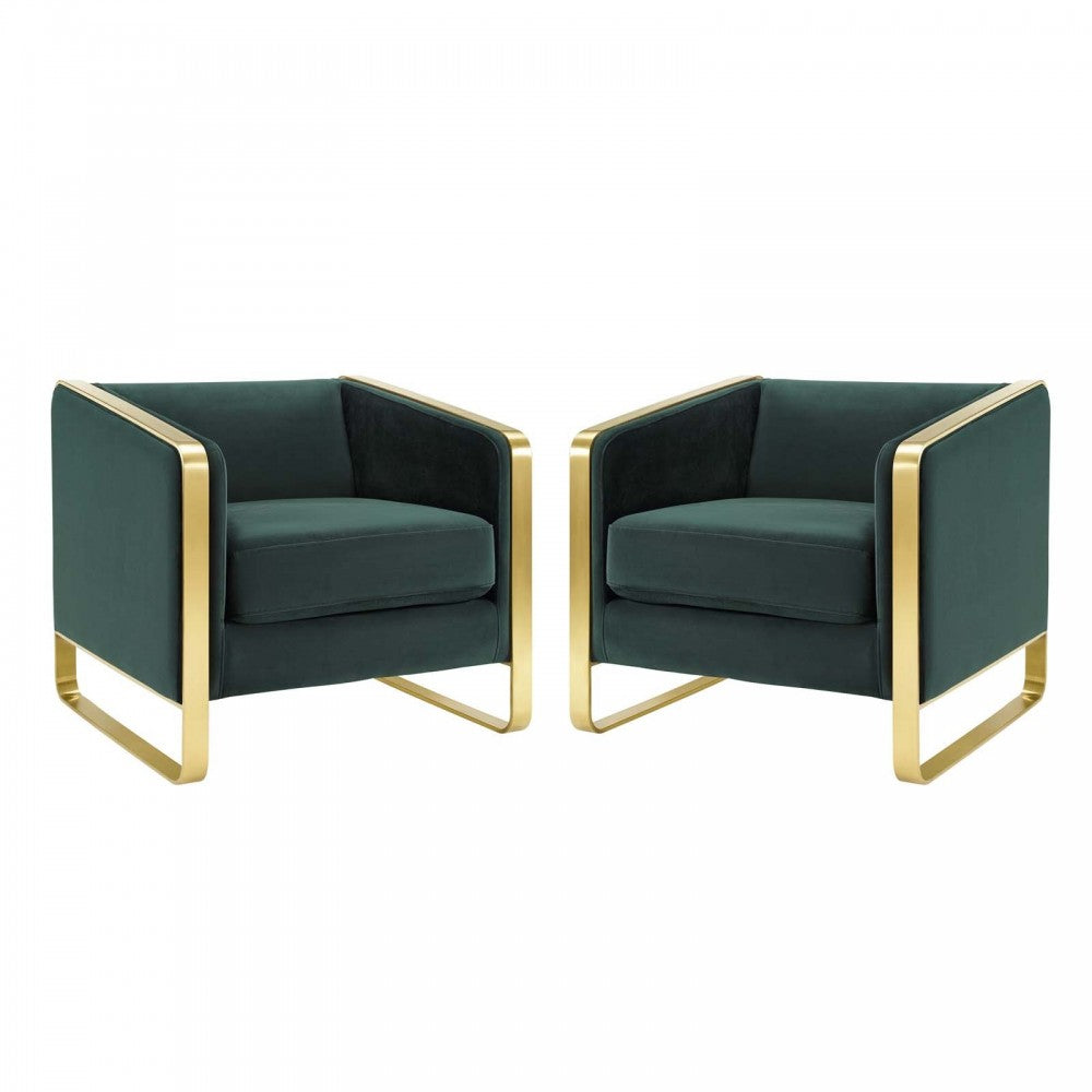 Visualize Armchair Performance Velvet Set of 2, Green