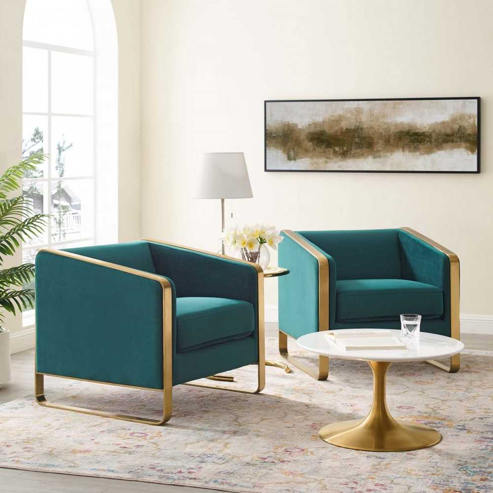 Visualize Armchair Performance Velvet Set of 2, Green