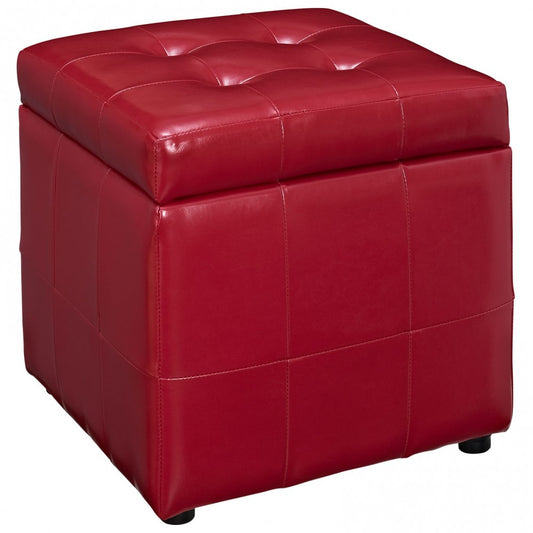 Volt Storage Upholstered Vinyl Ottoman, Red