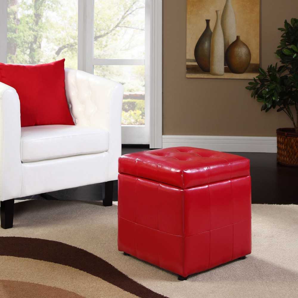 Volt Storage Upholstered Vinyl Ottoman, Red