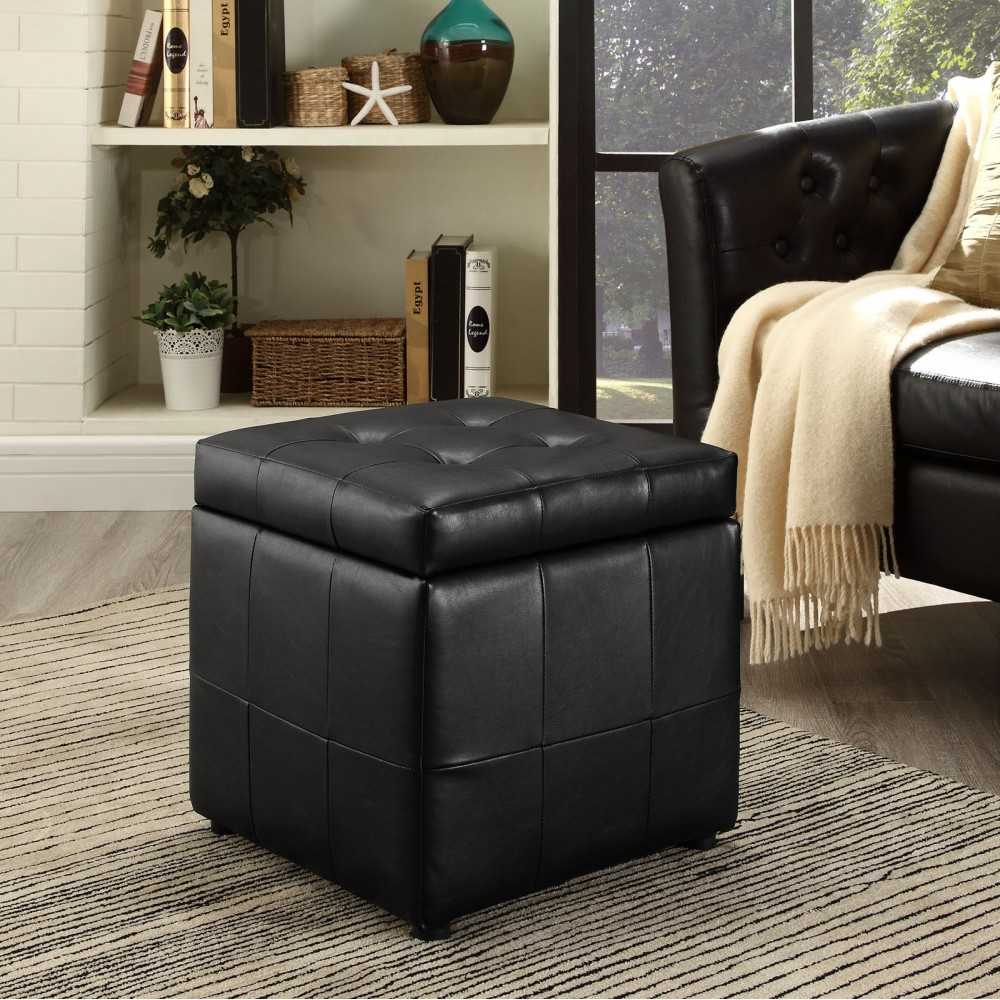 Volt Storage Upholstered Vinyl Ottoman, Black