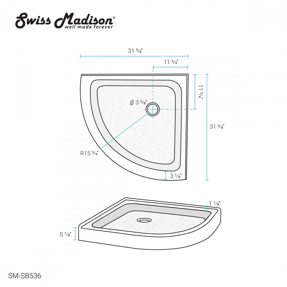 Voltaire 32 x 32 White, Single-Threshold, Center Drain, Neo-angle Shower Base