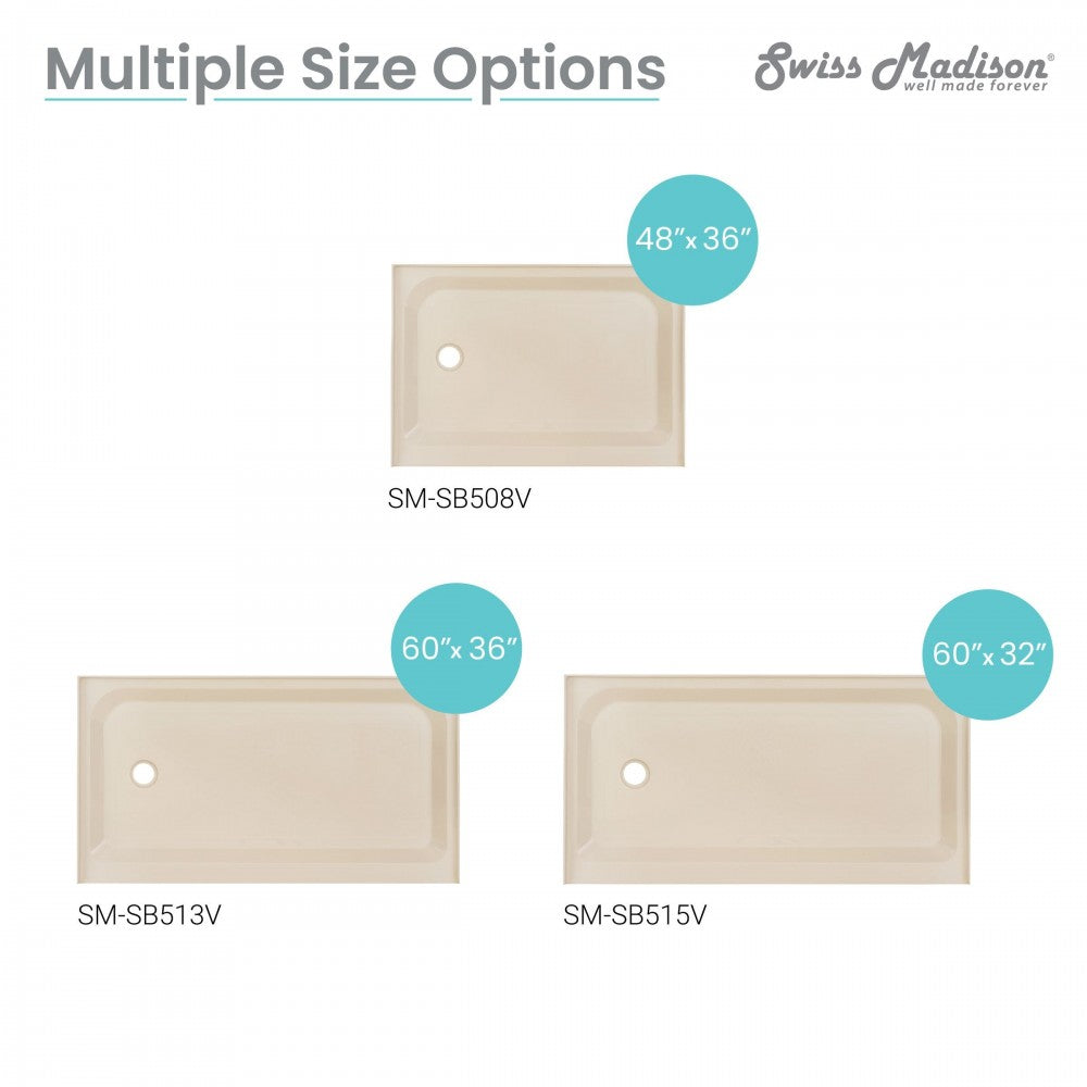 Voltaire 48 x 36 Single-Threshold, Left-Hand Drain, Shower Base in Biscuit