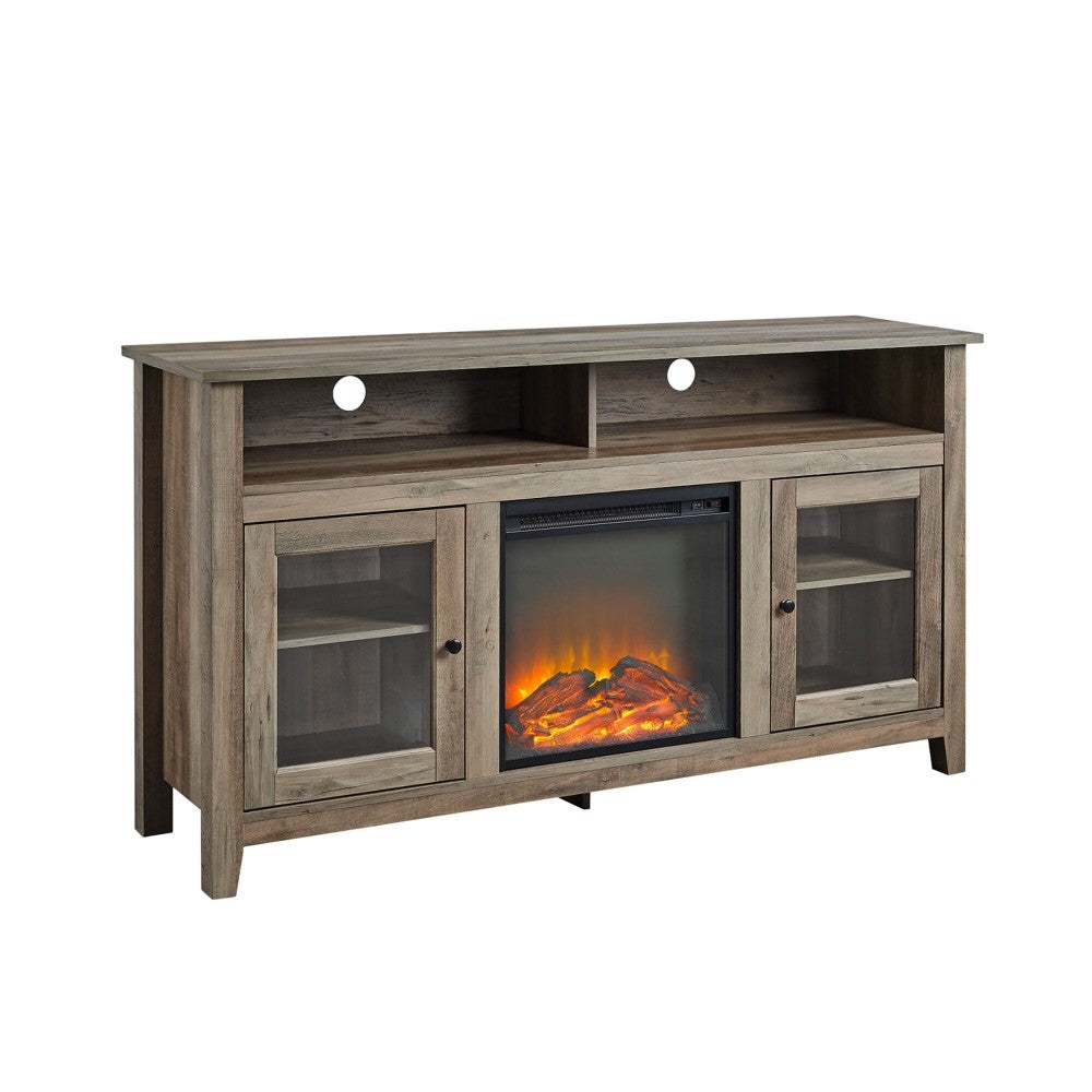 Wasatch 58" Transitional Fireplace Glass Wood TV Stand - Gray Wash