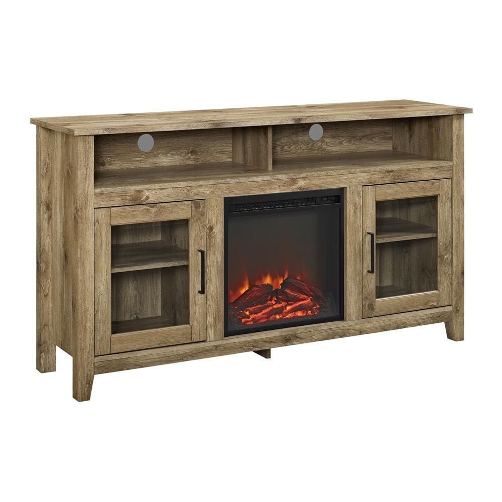 Wasatch 58" Transitional Fireplace Glass Wood TV Stand - Barnwood