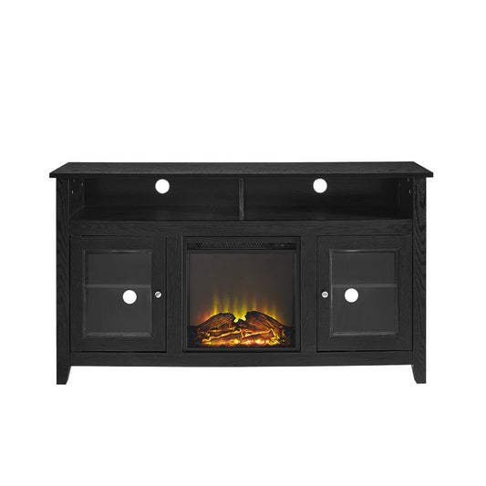 Wasatch 58" Transitional Fireplace Glass Wood TV Stand - Black