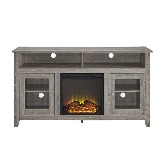 Wasatch 58" Transitional Fireplace Glass Wood TV Stand - Driftwood