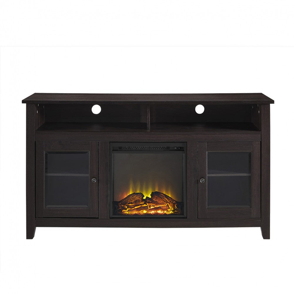 Wasatch 58" Transitional Fireplace Glass Wood TV Stand - Espresso