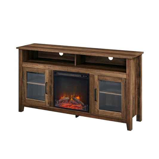 Wasatch 58" Transitional Fireplace Glass Wood TV Stand - Rustic Oak