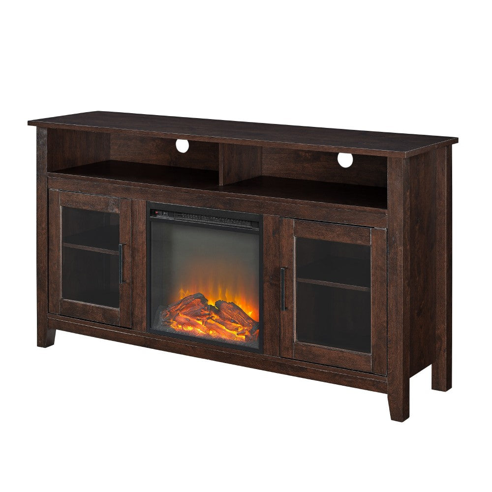 Wasatch 58" Transitional Fireplace Glass Wood TV Stand - Traditional Brown