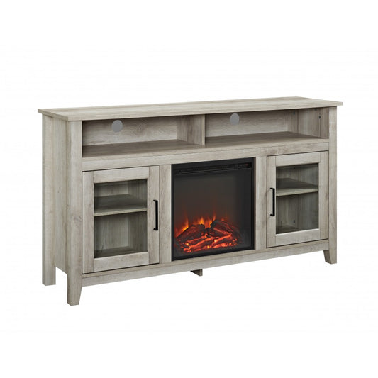 Wasatch 58" Transitional Fireplace Glass Wood TV Stand - White Oak