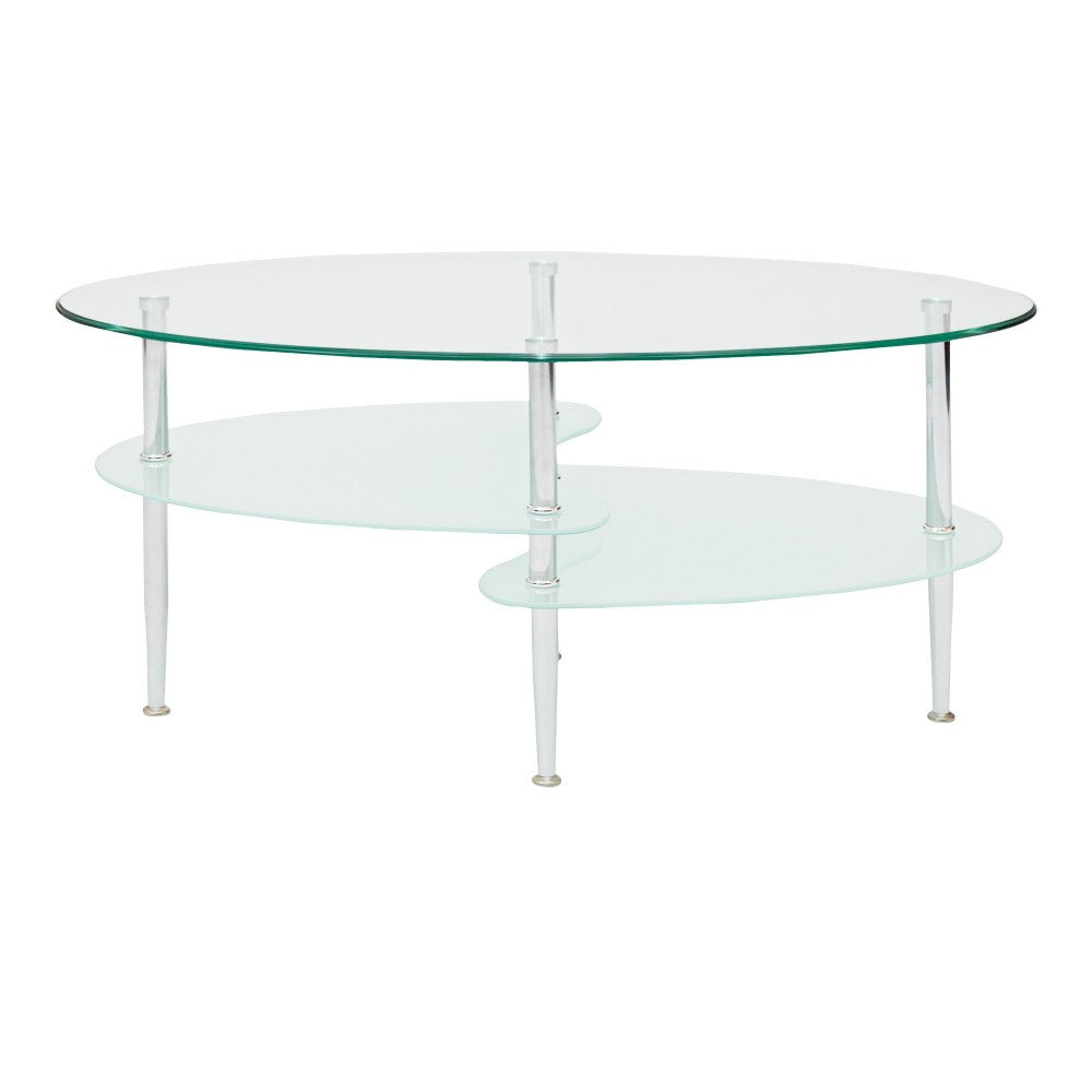 Wave Mid Century Modern Oval Glass Coffee Table