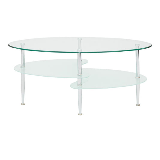 Wave Mid Century Modern Oval Glass Coffee Table