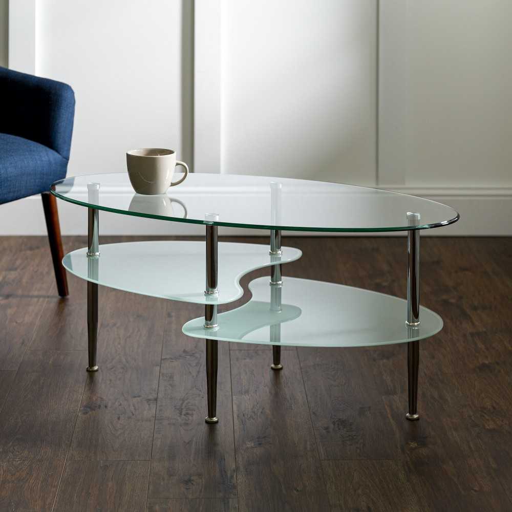 Wave Mid Century Modern Oval Glass Coffee Table